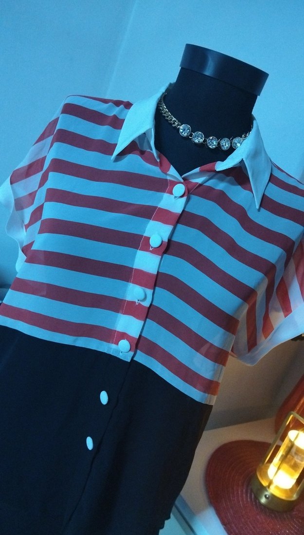 koton 38/M beden. Çizgili Düğmeli Kısa Kollu Mini Kadın Gömlek - Görsel 2