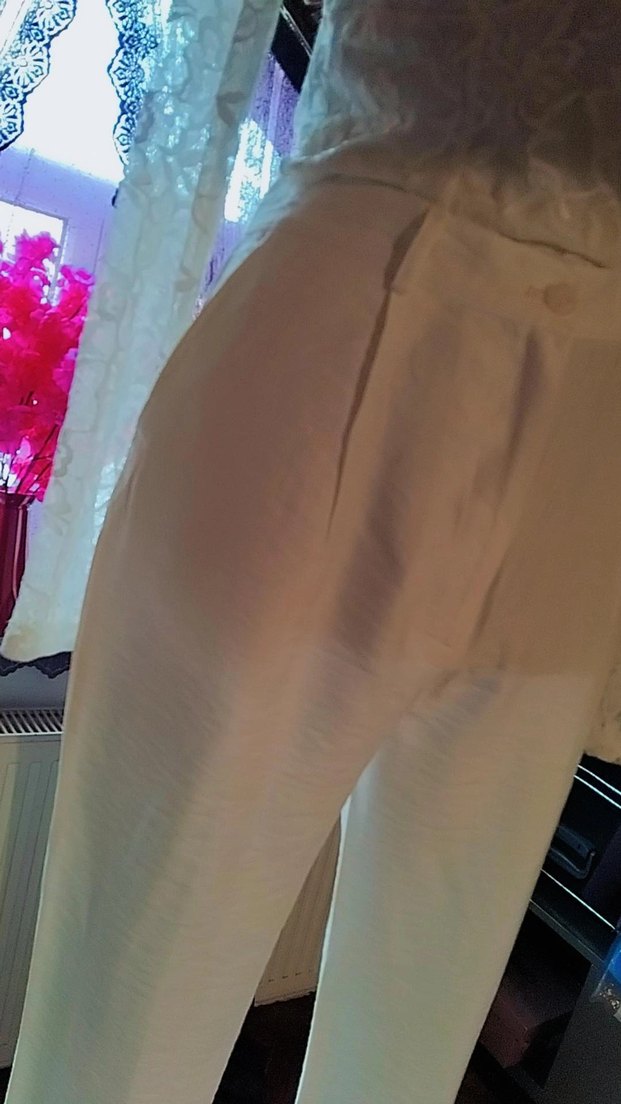 Şeffaf Beyaz Midi Kadın Pantolon - Görsel 2