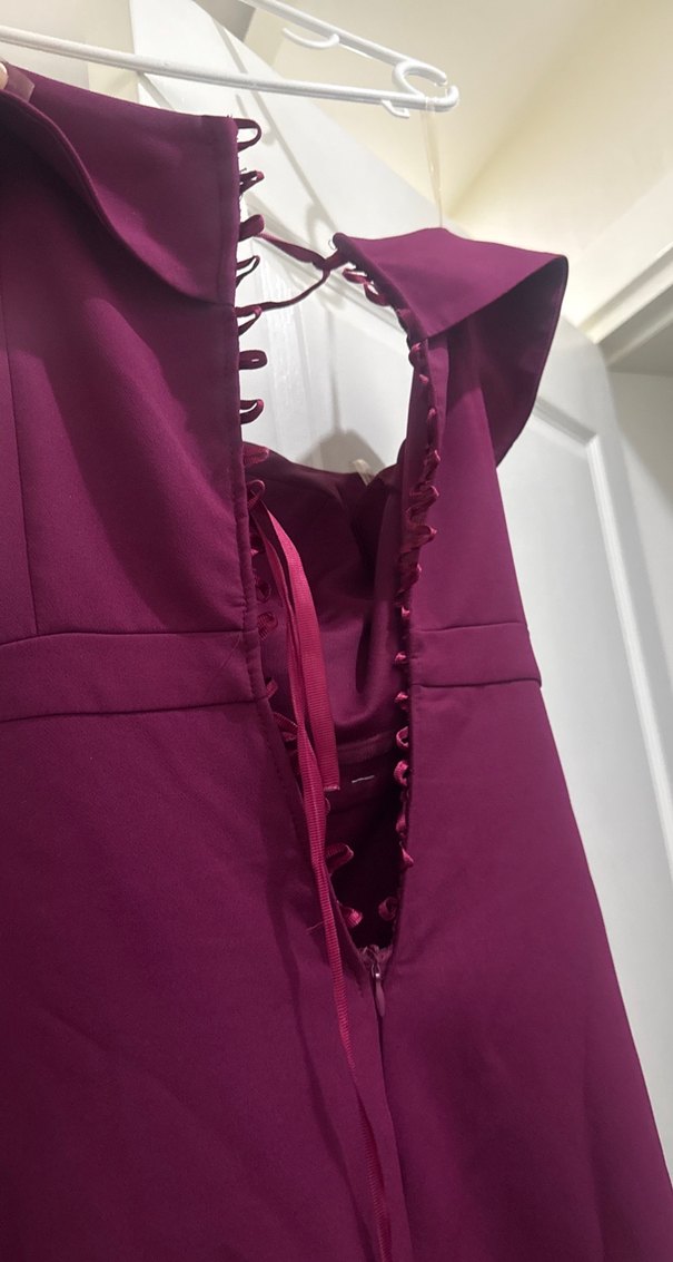 Bordo Drapeli Uzun Abiye Elbise - Görsel 4