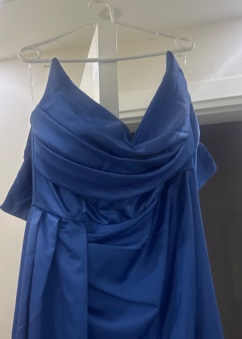 Mavi Drapeli yırtmaçlı Uzun Abiye Elbise - Görsel 4