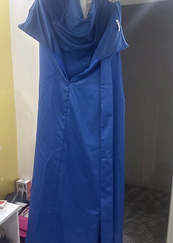 Mavi Drapeli yırtmaçlı Uzun Abiye Elbise - Görsel 3