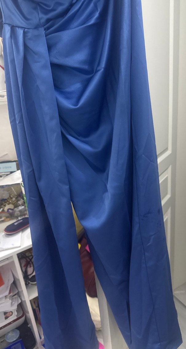 Mavi Drapeli yırtmaçlı Uzun Abiye Elbise - Görsel 2