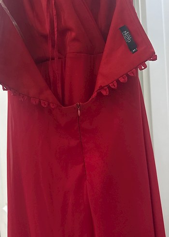 Kırmızı Drapeli Uzun Abiye Elbise - Görsel 3