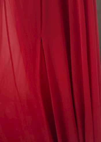 Kırmızı Drapeli Uzun Abiye Elbise - Görsel 2