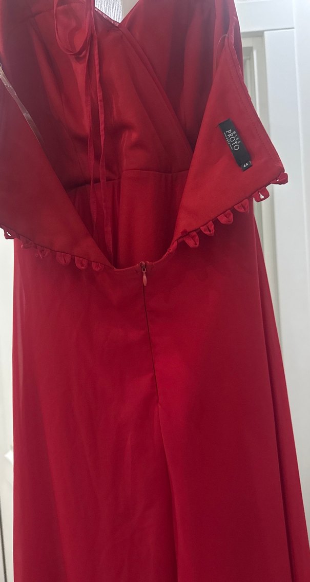 Kırmızı Drapeli Uzun Abiye Elbise - Görsel 3