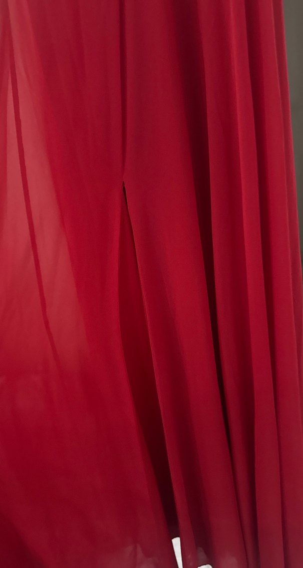 Kırmızı Drapeli Uzun Abiye Elbise - Görsel 2