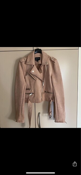 Stradivarius süet pudra pembe biker ceket