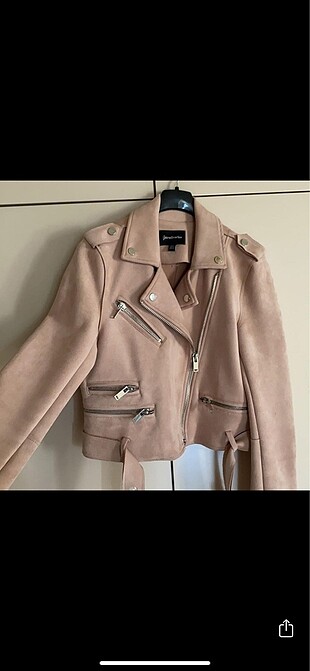Stradivarius Stradivarius süet pudra pembe biker ceket