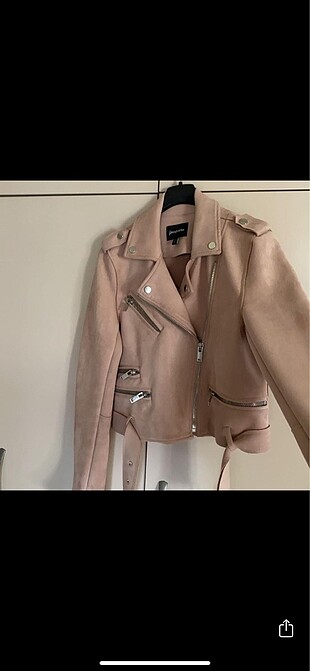 s Beden Stradivarius süet pudra pembe biker ceket
