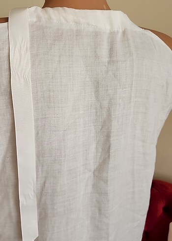 Zara Nakışlı Beyaz Saf keten elbise tunik