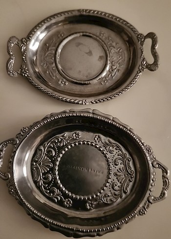 Vintage İşlemeli silver Renkli Parlak çay tabaklari - Görsel 2