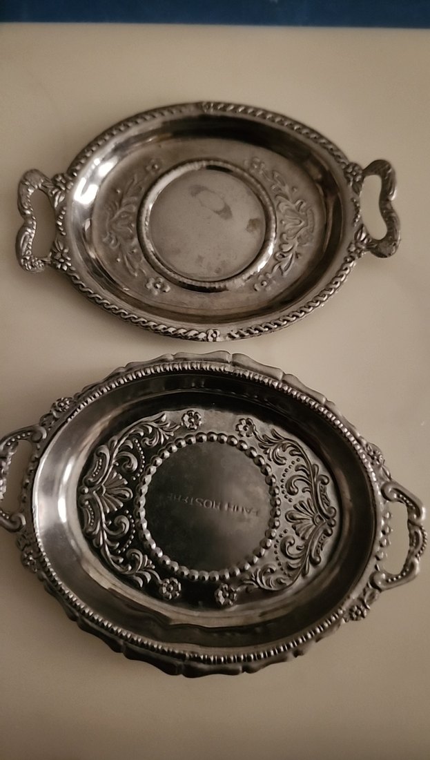 Vintage İşlemeli silver Renkli Parlak çay tabaklari - Görsel 2