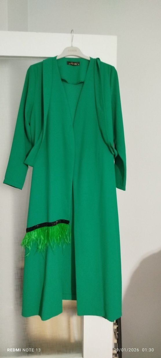 Yeşil Uzun Kollu Drapeli Kadın Elbise - Görsel 3