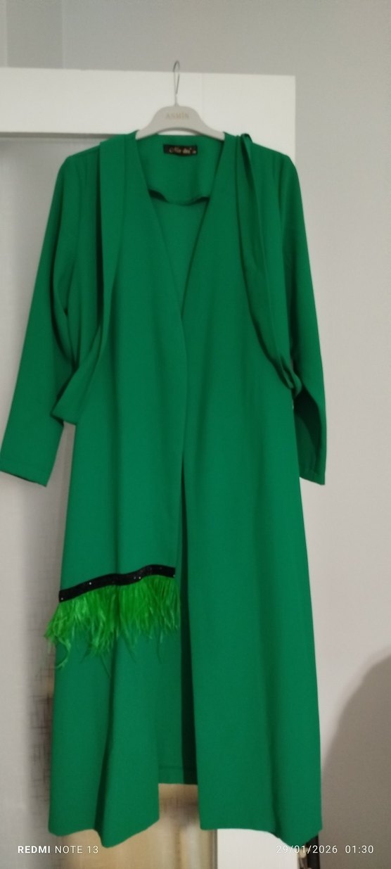 Yeşil Uzun Kollu Drapeli Kadın Elbise - Görsel 2