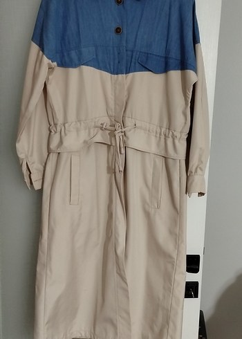 Bej Uzun Kadın Trençkot Düğmeli - Görsel 2