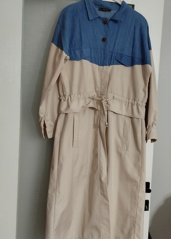 Bej Uzun Kadın Trençkot Düğmeli - Görsel 4