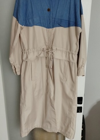 Bej Uzun Kadın Trençkot Düğmeli - Görsel 3