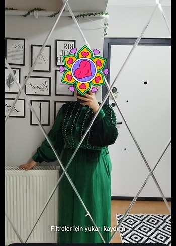 Kadın Yeşil Süet Uzun Nakışlı Elbise - Görsel 4