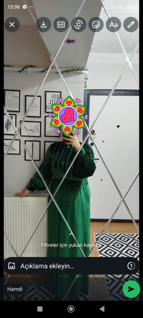 Kadın Yeşil Süet Uzun Nakışlı Elbise - Görsel 4