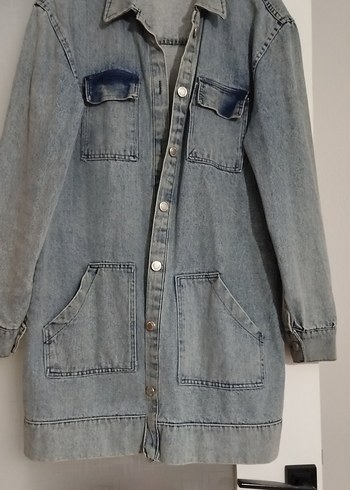 Düğmeli Gri Mavi Kadın Denim Ceket - Görsel 2