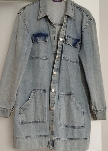 Düğmeli Gri Mavi Kadın Denim Ceket - Görsel 3