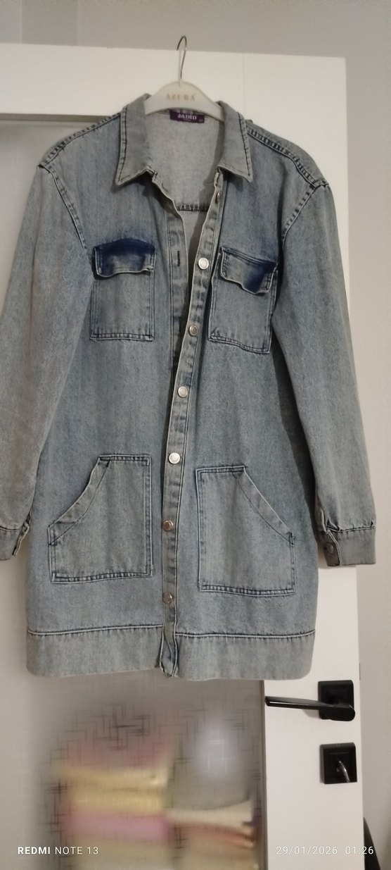 Düğmeli Gri Mavi Kadın Denim Ceket - Görsel 2