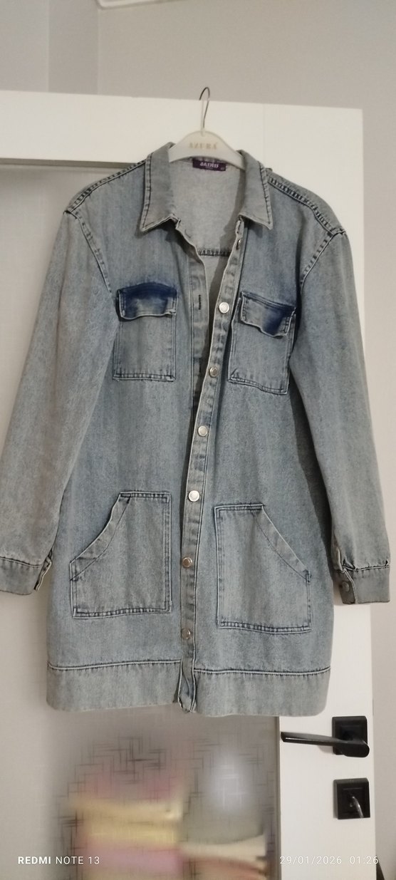 Düğmeli Gri Mavi Kadın Denim Ceket - Görsel 3