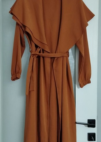 Kadın Kahverengi Uzun Drapeli Trençkot - Görsel 2