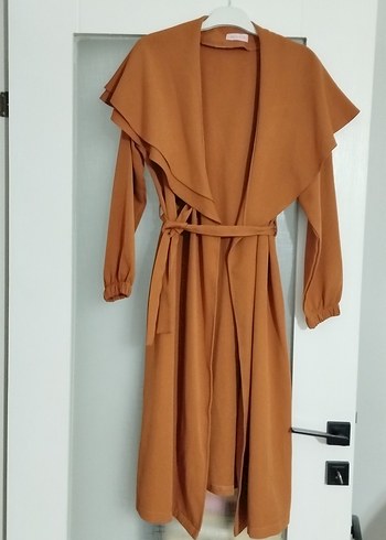 Kadın Kahverengi Uzun Drapeli Trençkot - Görsel 3