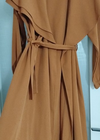 Kadın Kahverengi Uzun Drapeli Trençkot - Görsel 4