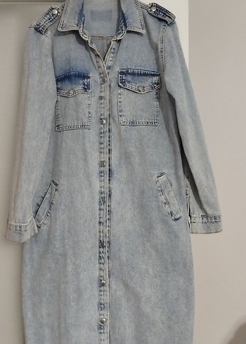 Düğmeli Uzun Kot Ceket - Görsel 2