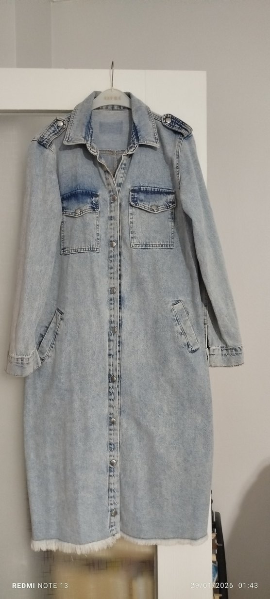 Düğmeli Uzun Kot Ceket - Görsel 2