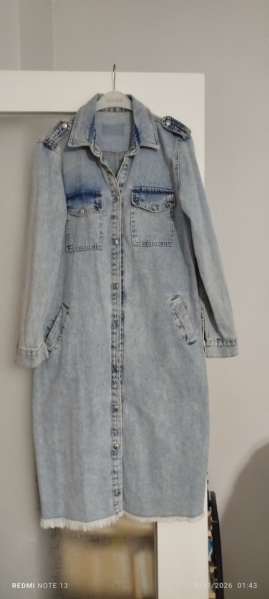 Düğmeli Uzun Kot Ceket - Görsel 3