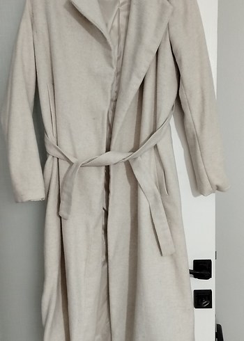 Bej Düğmeli Kadın Keten Kaban - Görsel 2