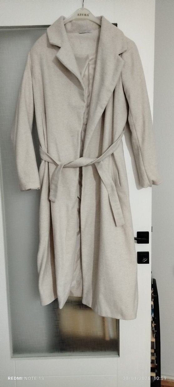 Bej Düğmeli Kadın Keten Kaban - Görsel 3