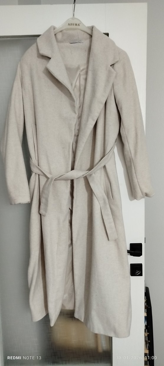 Bej Düğmeli Kadın Keten Kaban - Görsel 2