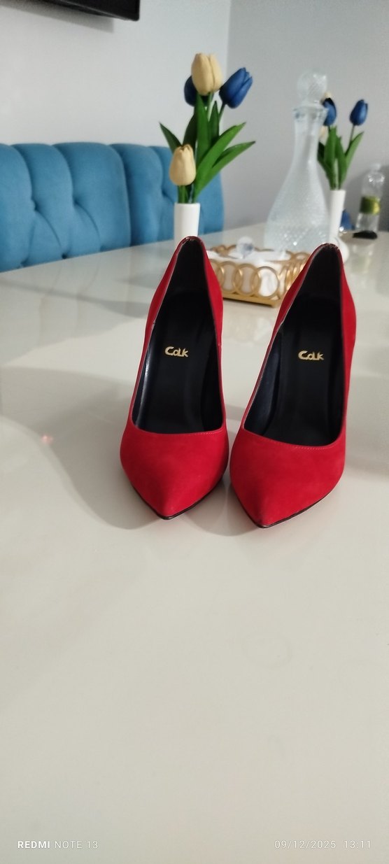 Kırmızı Elastik Topuklu Kadın Stiletto - Görsel 4