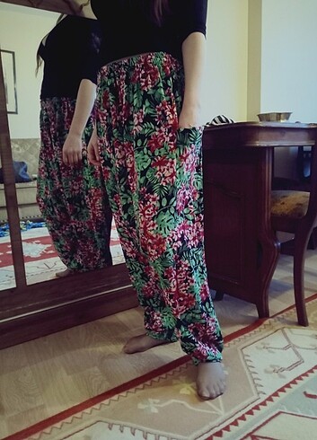 diğer Beden 0 pamuk beli lastikli Maxi boy Viskon Şalvar
