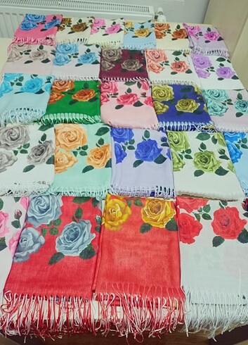Diğer Pamuk Canlı Büyük Gonca Gùl Desenli Şal 70*180 cm