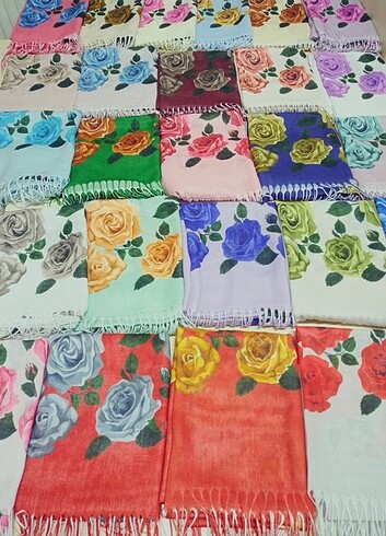 Beden çeşitli Renk Pamuk Canlı Büyük Gonca Gùl Desenli Şal 70*180 cm