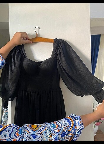 Saten Kendinden simli transparan elbise
