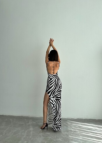 s Beden siyah Renk Zebra desen elbise
