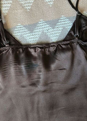 Kahverengi V Yaka Saten Büstiyer - Görsel 5