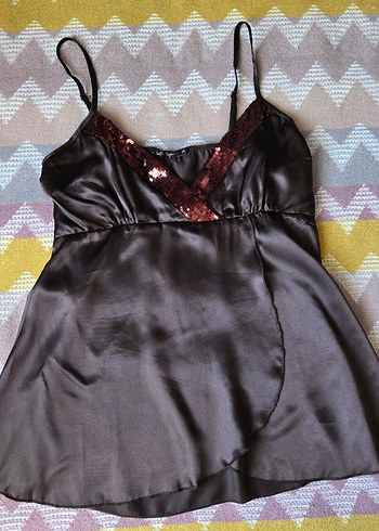 Kahverengi V Yaka Saten Büstiyer - Görsel 2