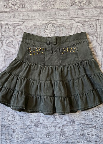 Fırfırlı Haki Kot Etek - Görsel 5