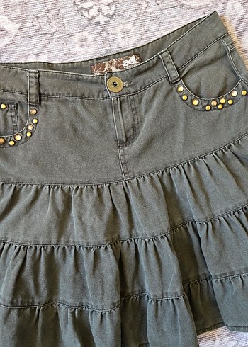 Fırfırlı Haki Kot Etek - Görsel 2