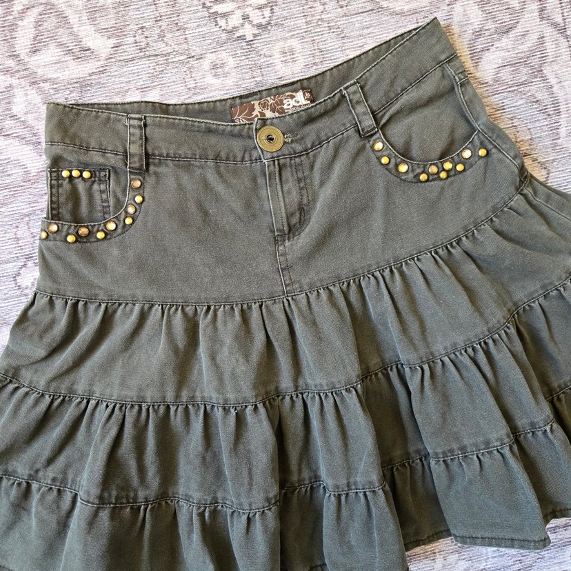 Fırfırlı Haki Kot Etek - Görsel 2