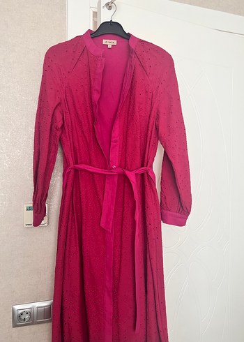 Uzun Pembe Brode elbise - Görsel 3