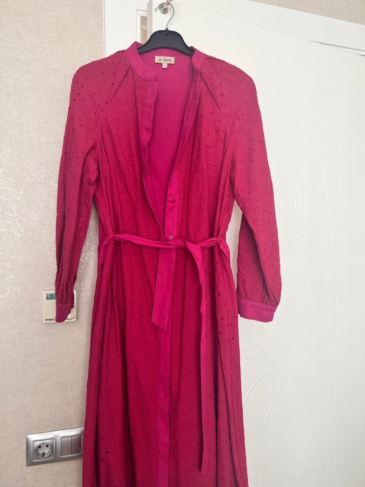 Uzun Pembe Brode elbise - Görsel 3