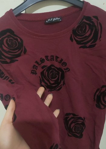 Diğer Bordo Baskılı Uzun Kollu Sweatshirt
